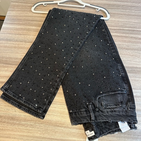 NWT Good Icon Embellished Beaded High Rise Straight Leg Black Jeans 15 - Picture 1 of 5